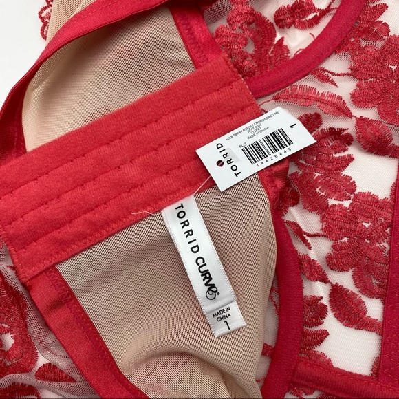 Torrid Women’s Raspberry Pink Embroidered Mesh Lace Bralette & Garter Size 1X - Picture 9 of 16